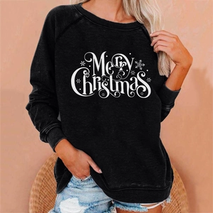 Women's black Christmas sweatshirt with white Merry Christmas print and raglan sleeves