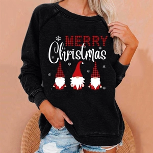 Black Christmas sweatshirt with red plaid MERRY text and cute gnome graphic prints