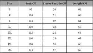 Detailed size chart for women's V-neck T-shirt with chest, sleeve, and length measurements