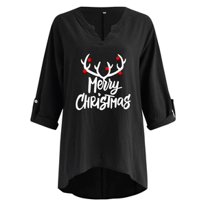 V-Ausschnitt Weihnachtstunika mit Merry Christmas Print und Rentiergeweih Details
