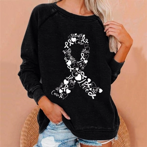 Women's black raglan sweatshirt with breast cancer awareness ribbon and hope lettering