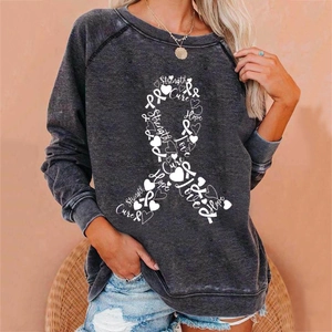 Dark grey breast cancer awareness hoodie with strength hope love print and raglan sleeves