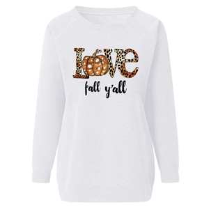 Detail of soft white sweatshirt fabric and leopard print LOVE fall y'all graphics