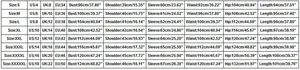 Guide des tailles détaillé pour robe à col rond de S à 5XL avec mesures en CM et pouces