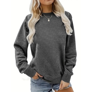 Dunkelgraues Sweatshirt für Damen mit Rundhalsausschnitt und Rippstrickbündchen