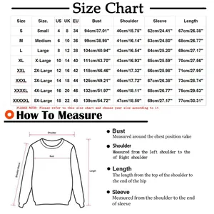 Comprehensive size guide and measurement instructions for women's long sleeve Christmas top