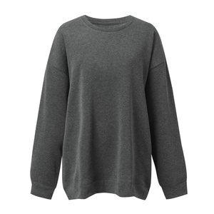 Damen Oversize Sweatshirt in Dunkelgrau mit Rundhalsausschnitt und Rippbündchen