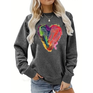 Women's dark gray crewneck sweatshirt with colorful abstract heart graffiti print