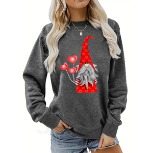 Close-up of heart gnome print on charcoal grey drop shoulder oversized sweatshirt