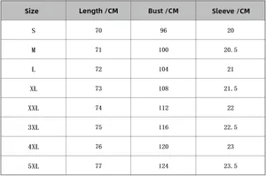 Tableau des tailles détaillé pour T-shirt femme incluant buste et longueur de S à 5XL
