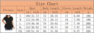 Detailed size chart for V-neck floral print top showing bust and length measurements