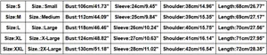 Detailed size chart for solid color pocket t-shirt showing bust and length measurements