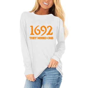T-shirt femme blanc à manches longues avec impression graphique Halloween 1692 orange