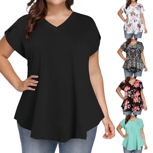 Women Plus Size V Neck T-Shirt Floral Paisley Print Loose Petal Sleeve Casual Summer Top Lightweight Breathable Short Sleeve Tunic