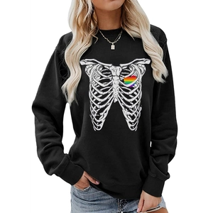 Women's black Halloween sweatshirt with rib cage print and rainbow heart detail