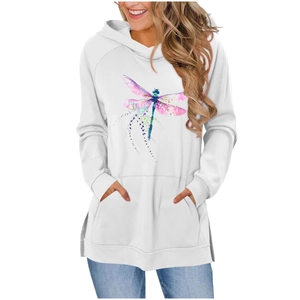Damen-Kapuzenpullover in Weiß mit Aquarell-Libellendruck und Raglanärmeln