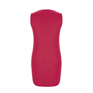 Detail view of the rose pink sleeveless nightgown with a round neck and slim fit back design