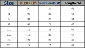 Detailed size chart for dandelion V-neck t-shirt including chest and length in cm