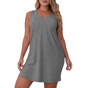 Elegant sleeveless V-neck grey sleep dress in a comfortable loose fit for women