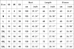 Detailed size chart for women's V-neck linen shirt ranging from S to 5XL with US EU UK sizes