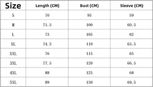 Size chart table for women's Christmas long sleeve t-shirt showing S to 5XL measurements