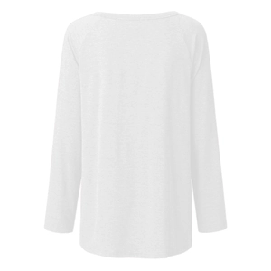 Detailed back view of white long-sleeve T-shirt featuring classic raglan sleeve design