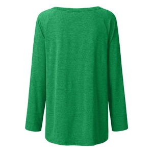 Rear view of green raglan sleeve T-shirt showing marled texture and relaxed fit