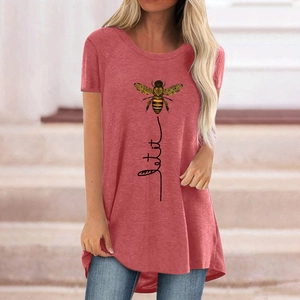 T-shirt corail à col rond avec motif abeille et texte let it be pour femme chic