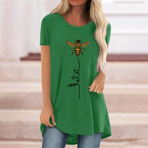 T-shirt d'été vert pour femmes avec imprimé abeille Let It Be, style décontracté