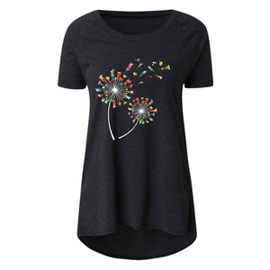 Close-up of elegant dandelion print made of cocktail glasses on gray cotton T-shirt