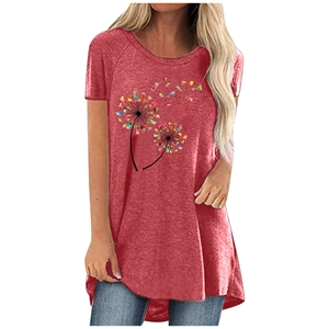 Detail of dandelion print with cocktail icons on a casual round neck short sleeve T-shirt