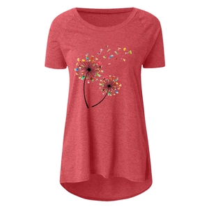Detail of creative cocktail dandelion print on round neck short sleeve tunic for women