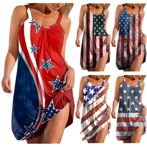 Women's Sleeveless A-Line Dress American Flag Star Stripe Print Independence Day Casual Retro Summer Beach Mini Sun Dress