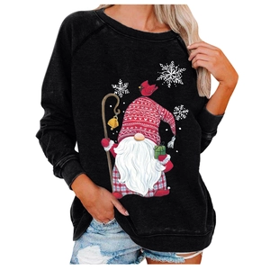 Sweatshirt noir pour femme avec imprimé festif de gnome de Noël et de flocons