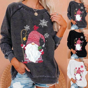 Sweatshirt Décontracté pour Femmes Imprimé Gnome de Noël Col Rond Ample Manches Raglan Longues Pullover Automne Hiver Mode Festif Top