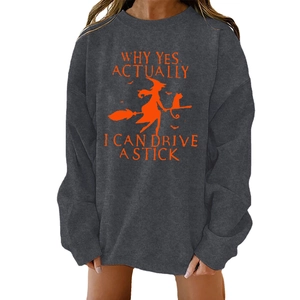 Sweat Halloween gris foncé surdimensionné avec motif sorcière orange et épaules tombantes