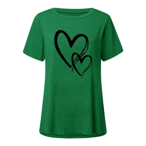 Detail shot of the overlapping black heart outlines on a casual green women's tee