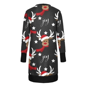 Detail of Christmas reindeer and joy print on long sleeve holiday tunic sweatshirt