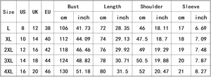 Size chart for plus size V-neck floral T-shirt showing Bust, Length and Shoulder dimensions