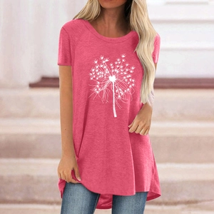 T-shirt da donna rosa corallo con stampa a soffione e vestibilità comoda lunga