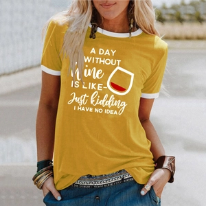 Mustard ringer tee with wine print and white contrast trim on collar and sleeves