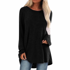 Women's Casual Long Sleeve T-Shirt Solid Color High Low Hem Loose Fit Tunic Round Neck Raglan Sleeve Cotton Blend Fall Top