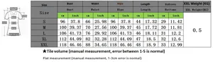 Detailed size chart for women's half-zip top and shorts set from size S to XXL