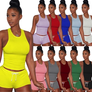 Completi Casual Donna Canotta a Vogatore e Pantaloncini con Coulisse Senza Maniche Vestibilità Aderente Sportiva Abbigliamento da Casa Estivo