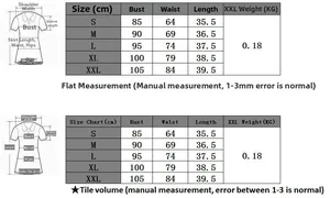Detailed women's swimwear size chart with S to XXL measurements for bust, waist, and length
