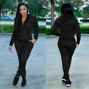 Women's charcoal grey hooded tracksuit set with zip-up hoodie and matching joggers