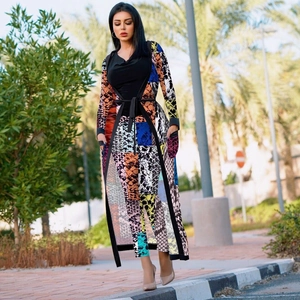 Completo da donna 3 pezzi con cardigan lungo stampa animalier e pantaloni abbinati