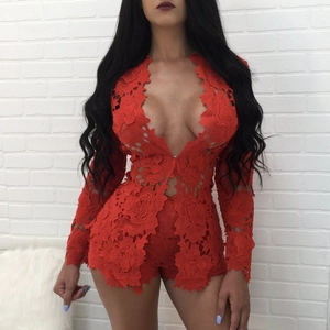Women Sexy Lace Top And Bottom Long Sleeve Open Front Cardigan And Shorts Solid Color Hollow Out Patchwork Party Outfit