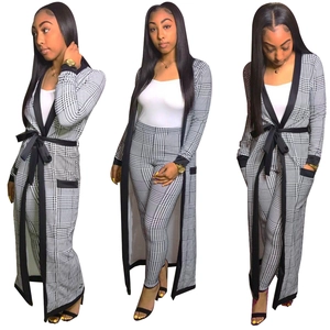 Set donna 3 pezzi con cardigan pied-de-poule, cintura e pantaloni slim coordinati