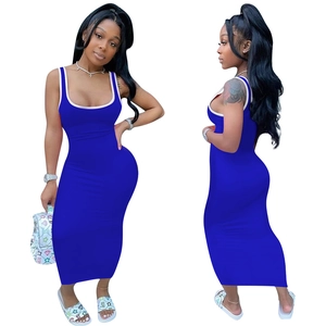 Γυναικείο Σέξι Bodycon Maxi Φόρεμα Αμάνικο Tank Top Με Αντίθεση Περιγράμματος Μακρύ Φόρεμα Πένα Καλοκαιρινό Πάρτι Clubwear